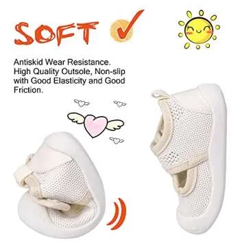 Baby First-Walking Shoes 1-3 Years Kid Shoes Trainers Toddler Infant Boys Girls Soft Sole Non Slip Cotton Mesh Breathable Lightweight Slip-on Sneakers Outdoor(White03,5 Toddler) T16