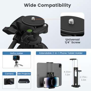 MoKo 60" Camera Tripod for Canon Nikon, Lightweight Aluminum DSLR Camera Stand Holder with Carrying Bag, Universal Phone Tablet Mount and Wireless Remote, Max Load 6.61 lbs, Black