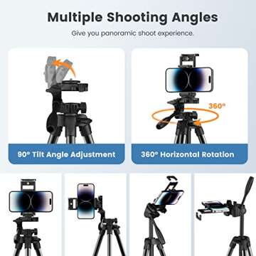 MoKo 60" Camera Tripod for Canon Nikon, Lightweight Aluminum DSLR Camera Stand Holder with Carrying Bag, Universal Phone Tablet Mount and Wireless Remote, Max Load 6.61 lbs, Black