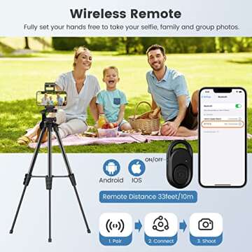 MoKo 60" Camera Tripod for Canon Nikon, Lightweight Aluminum DSLR Camera Stand Holder with Carrying Bag, Universal Phone Tablet Mount and Wireless Remote, Max Load 6.61 lbs, Black