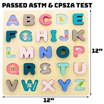 Alphabet Puzzle - Premium ABC Wooden Peg Puzzle - Extra Large