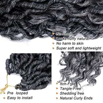LIYATE Goddess Locs Crochet Hair 12 Inch 6 Packs Faux Locs Gray Crochet Hair for Black Women Pre Looped Soft River Locs Crochet Braids with Curly Hair Bohemian Locs Hair Extensions(T1B/Gray)