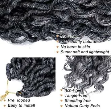 LIYATE Goddess Locs Crochet Hair 12 Inch 6 Packs Faux Locs Gray Crochet Hair for Black Women Pre Looped Soft River Locs Crochet Braids with Curly Hair Bohemian Locs Hair Extensions(T1B/Gray)