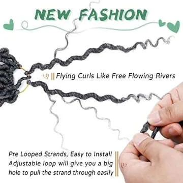 LIYATE Goddess Locs Crochet Hair 12 Inch 6 Packs Faux Locs Gray Crochet Hair for Black Women Pre Looped Soft River Locs Crochet Braids with Curly Hair Bohemian Locs Hair Extensions(T1B/Gray)