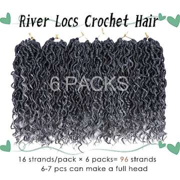 LIYATE Goddess Locs Crochet Hair 12 Inch 6 Packs Faux Locs Gray Crochet Hair for Black Women Pre Looped Soft River Locs Crochet Braids with Curly Hair Bohemian Locs Hair Extensions(T1B/Gray)