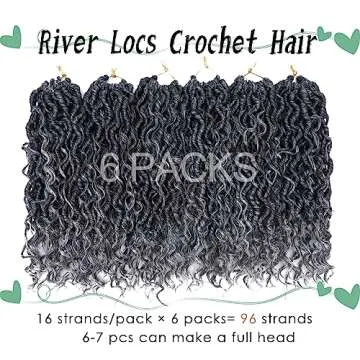 LIYATE Goddess Locs Crochet Hair 12 Inch 6 Packs Faux Locs Gray Crochet Hair for Black Women Pre Looped Soft River Locs Crochet Braids with Curly Hair Bohemian Locs Hair Extensions(T1B/Gray)