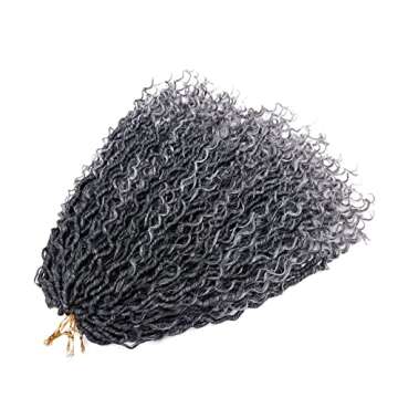 LIYATE Goddess Locs Crochet Hair 12 Inch 6 Packs Faux Locs Gray Crochet Hair for Black Women Pre Looped Soft River Locs Crochet Braids with Curly Hair Bohemian Locs Hair Extensions(T1B/Gray)