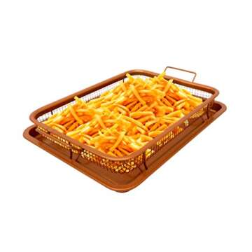 Gotham Steel Crisper Tray for Oven, 2 Piece Nonstick Copper Crisper Tray and Basket, Air Fry in your Oven, Great for Baking and Crispy Foods, As Seen on TV – Extra Large Size, 13.4” x 11.4”