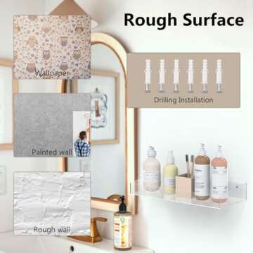 Durmmur Acrylic Shower Caddy with Soap Dish, 3Pack Clear Adhesive Bathroom Shower Shelves Organizer, Transparent Floating Shelf for Wall Storage Shower Mirror, With Hook