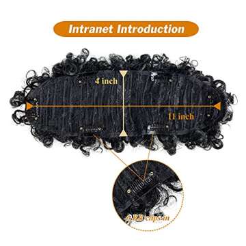 UAmy hair Afro Puff Mohawk Ponytail Jerry Curly Non Drawstring Ponytail Clip in Synthetic Fauxhawks Afro Puff Bun with Bangs Short Afro Kinky Curly Hair Bun Warp Hair Extensions with 6 BB Clips 1B