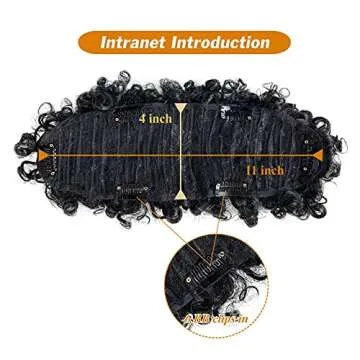 UAmy hair Afro Puff Mohawk Ponytail Jerry Curly Non Drawstring Ponytail Clip in Synthetic Fauxhawks Afro Puff Bun with Bangs Short Afro Kinky Curly Hair Bun Warp Hair Extensions with 6 BB Clips 1B