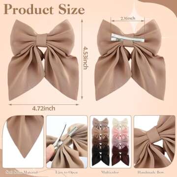 8 Pcs Hair Bows for Women, Medium Bow Hair Clips Brown Satin Hair Bows for Girls Hair Bow Clips Cute Hair Accessories for Aldult Kids Christmas Presents