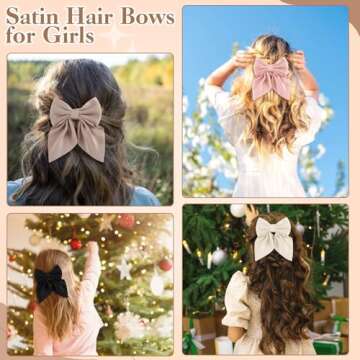 8 Pcs Hair Bows for Women, Medium Bow Hair Clips Brown Satin Hair Bows for Girls Hair Bow Clips Cute Hair Accessories for Aldult Kids Christmas Presents