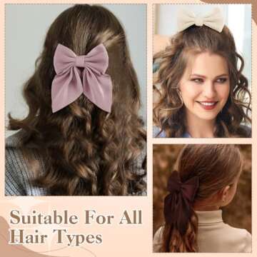 8 Pcs Hair Bows for Women, Medium Bow Hair Clips Brown Satin Hair Bows for Girls Hair Bow Clips Cute Hair Accessories for Aldult Kids Christmas Presents