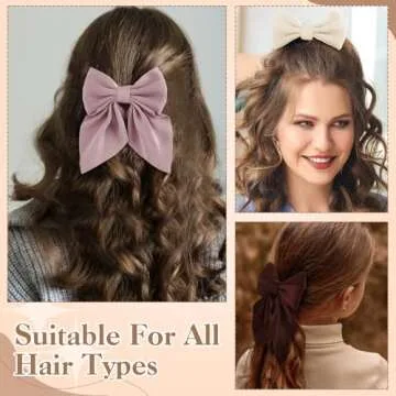 8 Pcs Hair Bows for Women, Medium Bow Hair Clips Brown Satin Hair Bows for Girls Hair Bow Clips Cute Hair Accessories for Aldult Kids Christmas Presents
