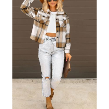 HOTOUCH Women's Plaid Flannel Shacket Winter Fall Jacket