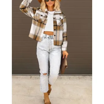 HOTOUCH Women's Plaid Flannel Shacket Winter Fall Jacket
