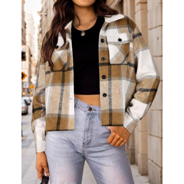 HOTOUCH Women's Plaid Flannel Shacket Winter Fall Jacket