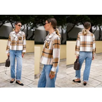 HOTOUCH Women's Plaid Flannel Shacket Winter Fall Jacket