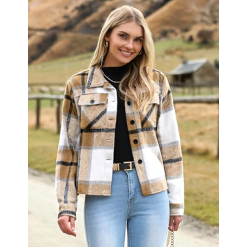HOTOUCH Women's Plaid Flannel Shacket Winter Fall Jacket