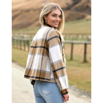 HOTOUCH Women's Plaid Flannel Shacket Winter Fall Jacket