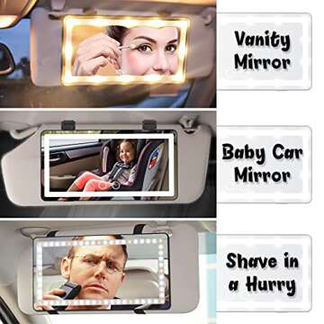 Deer Lady Car Visor Vanity Mirror, USB Rechargeable, 3 Light Modes, Built-in Lithium Battery