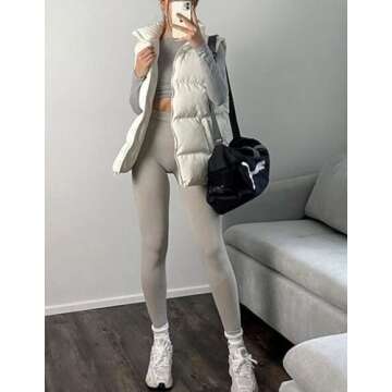 Zeagoo Women Puffer Vest Lightweight Stand Collar Sleeveless Winter Warm Zip Up Padded Outerwear Jackets with Pockets White M