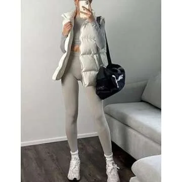 Zeagoo Women Puffer Vest Lightweight Stand Collar Sleeveless Winter Warm Zip Up Padded Outerwear Jackets with Pockets White M