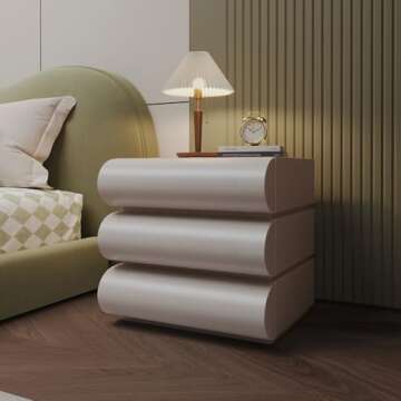 HIMAmonkey Nightstand with 3 Drawer, Bedside Table with Microfibre Leather, Fashion Night Stand for Bedroom, No Assembly Required-White