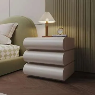 HIMAmonkey Nightstand with 3 Drawer, Bedside Table with Microfibre Leather, Fashion Night Stand for Bedroom, No Assembly Required-White