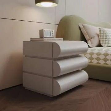 HIMAmonkey Nightstand with 3 Drawer, Bedside Table with Microfibre Leather, Fashion Night Stand for Bedroom, No Assembly Required-White