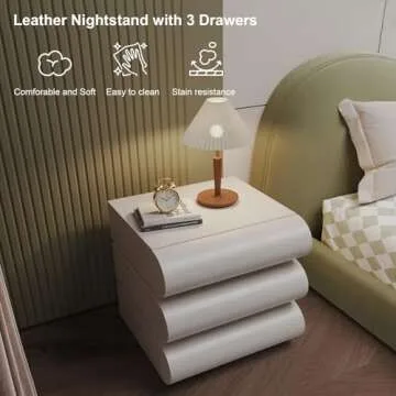 HIMAmonkey Nightstand with 3 Drawer, Bedside Table with Microfibre Leather, Fashion Night Stand for Bedroom, No Assembly Required-White