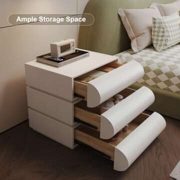 HIMAmonkey Nightstand with 3 Drawer, Bedside Table with Microfibre Leather, Fashion Night Stand for Bedroom, No Assembly Required-White