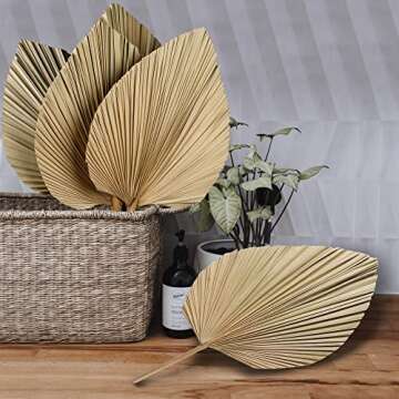 Sggvecsy Dried Palm Leaves 4 Pieces 18.1’’ Natural Dried Palm Spears Large Dried Palm Fans Dried Flower Bouquet for Boho Wedding Home Party Kitchen Vase Farmhouse Table Arrangements Anniversary Decor