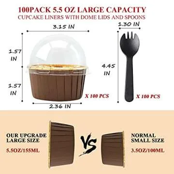 LNYZQUS Foil Cupcake Liners with Dome Lids 100-Pack
