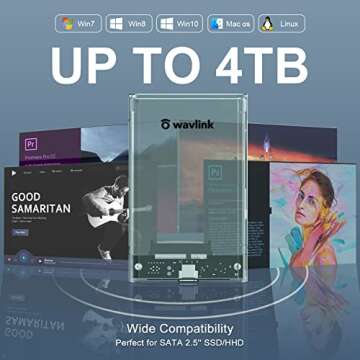WAVLINK 2.5" Hard Drive Enclosure, USB C 3.1 Gen 2 to SATA External Hard Disk Case Clear for 9.5/7mm HDD SSD w/UASP 6Gbps 4TB Tool Free for WD Seagate Toshiba Samsung Hitachi PS4 Xbox Router