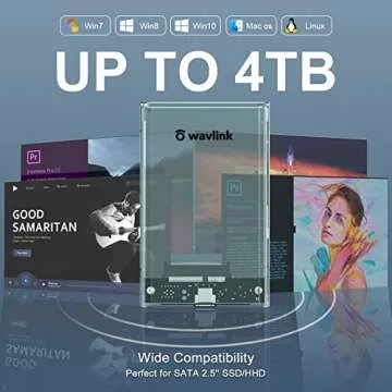 WAVLINK 2.5" Hard Drive Enclosure, USB C 3.1 Gen 2 to SATA External Hard Disk Case Clear for 9.5/7mm HDD SSD w/UASP 6Gbps 4TB Tool Free for WD Seagate Toshiba Samsung Hitachi PS4 Xbox Router