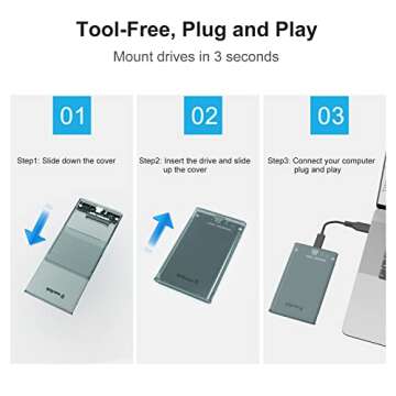 WAVLINK 2.5" Hard Drive Enclosure, USB C 3.1 Gen 2 to SATA External Hard Disk Case Clear for 9.5/7mm HDD SSD w/UASP 6Gbps 4TB Tool Free for WD Seagate Toshiba Samsung Hitachi PS4 Xbox Router