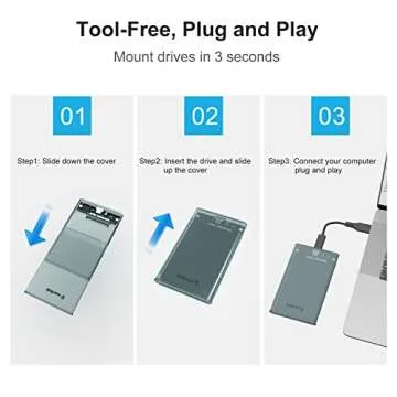 WAVLINK 2.5" Hard Drive Enclosure, USB C 3.1 Gen 2 to SATA External Hard Disk Case Clear for 9.5/7mm HDD SSD w/UASP 6Gbps 4TB Tool Free for WD Seagate Toshiba Samsung Hitachi PS4 Xbox Router