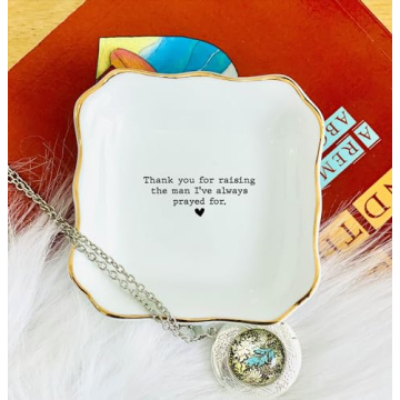 BAT TRANG Ceramic Jewelry Tray - Thank You For Raising The Man I've Always Prayed For Dish - Mother of The Groom Gifts From Bride - Mother In Law Gifts - Mother Of Groom Gifts