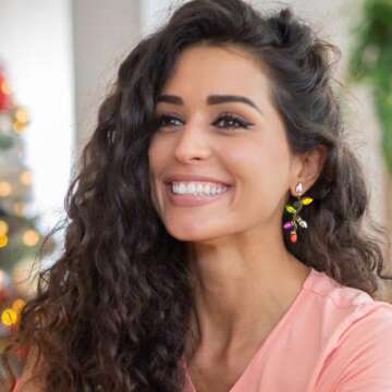 TOVABA Dainty Christmas Light Earrings, Sparkly Colorful Christmas Bulb Earrings Simple Xmas Crystal...