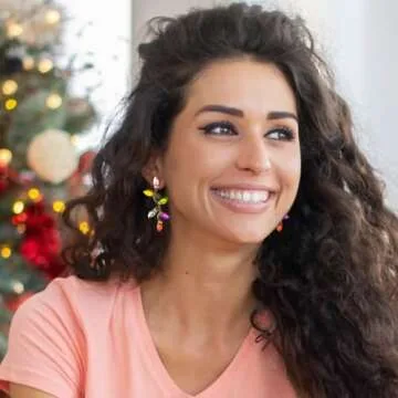 TOVABA Dainty Christmas Light Earrings, Sparkly Colorful Christmas Bulb Earrings Simple Xmas Crystal Dangle Earrings Fashion Christmas Jewelry Hypoallergenic Christmas Earrings for Women