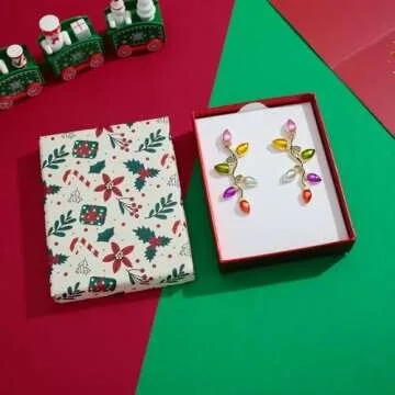 TOVABA Dainty Christmas Light Earrings, Sparkly Colorful Christmas Bulb Earrings Simple Xmas Crystal Dangle Earrings Fashion Christmas Jewelry Hypoallergenic Christmas Earrings for Women