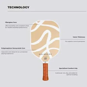 Holbrook Pickleball Paddle - Sport Series, USAPA Approved Pickleball Racket with Durable Fiberglass Surface, Honeycomb Core, Large Sweet Spot, & Stylish Design, Skill Levels (Dune)
