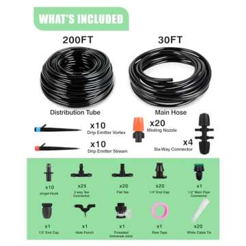 Toki-dot 230FT Premium Drip Irrigation Kit for Custom Garden Watering