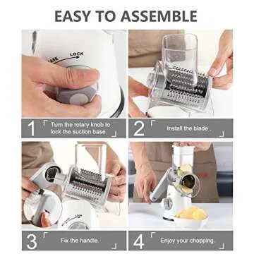 Ancevsk Rotary Cheese Grater Shredder with Strong Suction Base, Kitchen Speed Hand Crank Vegetable Slicer, Potato Hash Brown Shredder Nut Grinder with 3 Replaceable Stainless Steel Drum Blades (White)