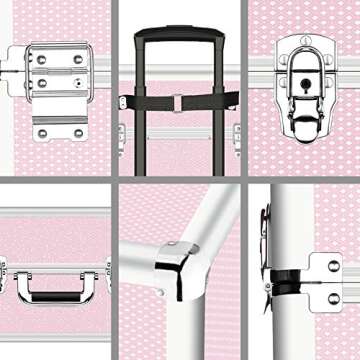 OUDMAY Makeup Case - 4 in 1 Professional Cosmetics Rolling Train Organizer with Aluminum Frame and Folding Trays Pink Diamonds