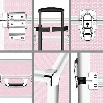 OUDMAY Makeup Case - 4 in 1 Professional Cosmetics Rolling Train Organizer with Aluminum Frame and Folding Trays Pink Diamonds