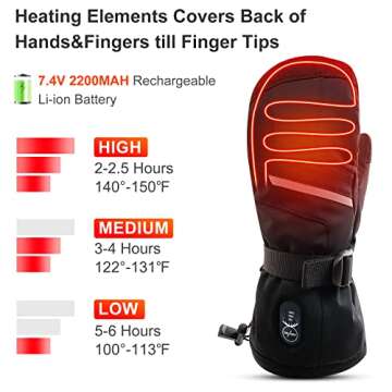 SNOW DEER Heated Ski Mittens for Men Women, Electric Mitts Gloves Rechargeable Battery Heated Hand G...