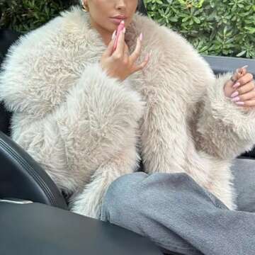 Arssm Womens Fluffy Coat Faux Fur Cardigan Jacket Long Sleeve Lapel Faux Fur Coat Outwear Warm Winte...